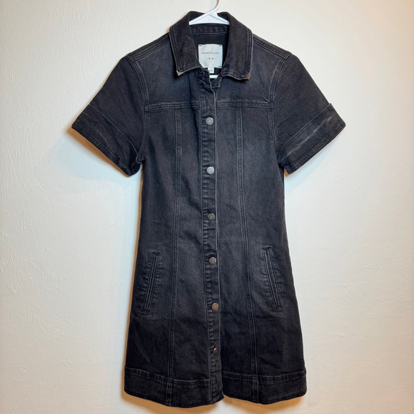 Habitual XS Black‎ Denim Button Down Short Sleeve Mini Dress - Picture 1 of 5